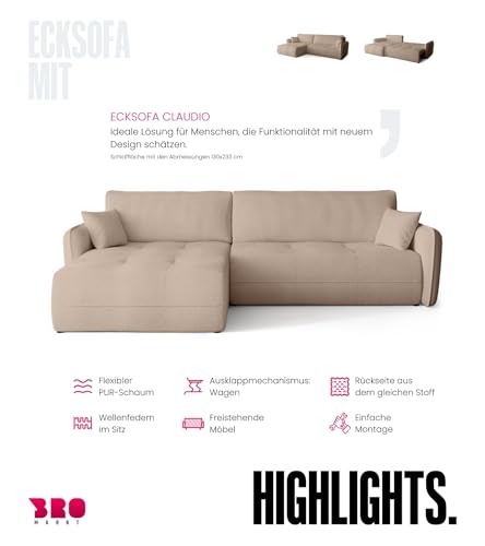 BROMARKT Ecksofa mit Schlaffunktion Couch mit Bettkasten Wohnzimmer Möbel Freistehend Wellenfedern Schlafsofa Sofa Boucle Wohnlandschaft L Form 3 Sitzer 263x150x85 cm Milchkafee – Bild 5