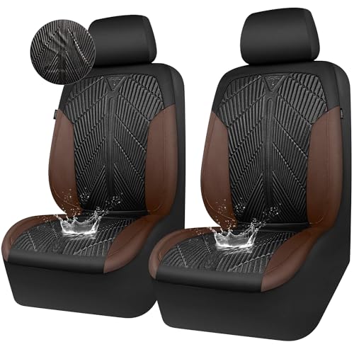 Image of CAR PASS Waterproof Black Brown Car Seat Covers Front Seat Covers Neoprene Wetsuit,All-Weather Non-Slip Durable,Universal Fit for SUV Sedans Trucks Automotive,Airbag Compatible,3D Emboss Black Brown