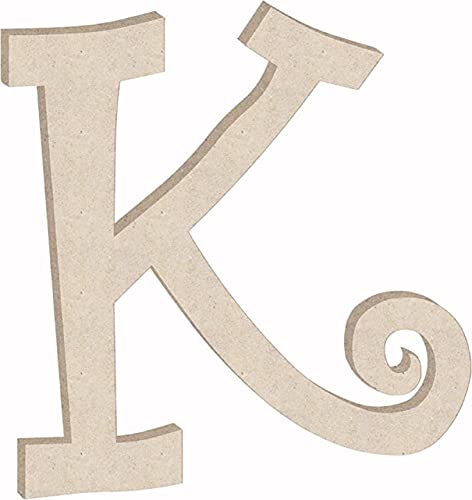 Wooden Letter 4'' Small MDF Curlz Font, Unfinished K Wood Alphabet Letter Girl Craft Cutout, Nursery Decor Initial Shape