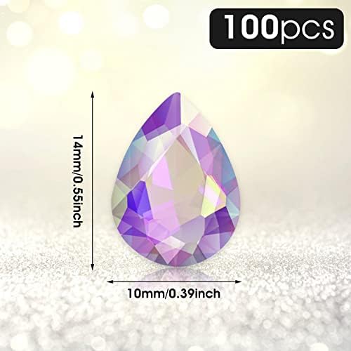 Grevosea 100pcs Tear Drop Rhinestones, Teardrop Glass Rhinestone AB Color Crystal Rhinestones Sew on Drop Crystal for Jewelry DIY Making Craft 10x14mm