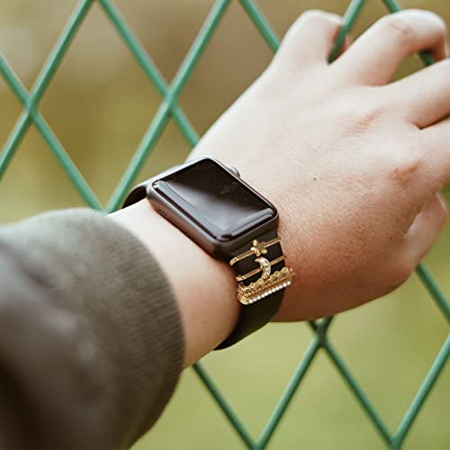 POPIGROUND Metal Watch Band Charms 5 pcs Decorative Rings Loops Compatible with Apple Watch Band Jewelry Sliding Accessories Charm for iWatch Series 10 9 8 7 6 5 4 3 2 1 (Star-Gold) by POPIGROUND - Used condition - Image 2