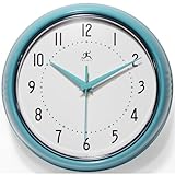 Infinity Instruments LTD. Retro 9 inch Silent Sweep Non-Ticking Mid Century Modern Kitchen Diner Wall Clock Quartz Movement Retro Wall Clock Decorative (Turquoise)…