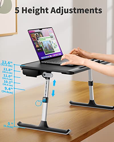 SAIJI-Mesa-para-Cama-Mesa-para-Portatil-Ajustable-con-Cajon-de-Almacenamiento-Patas-Plegables-Pies-de-Trineo-Tablero-de-Cuero-de-PVC-Escritorio-Portatil-para-Cama-Sofa-Piso-Negro
