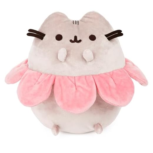 GUND Pusheen - Pétalos de flores rosas, gato de peluche, gris y rosa, 9.5 pulgadas