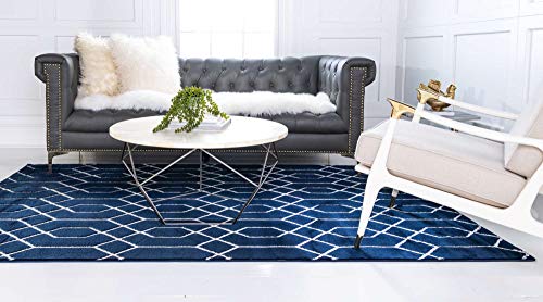 Marilyn Monroe Glam Collection Area Rug - Trellis (4' 1" x 6' 1" Rectangle, Navy Blue Silver/ Silver)