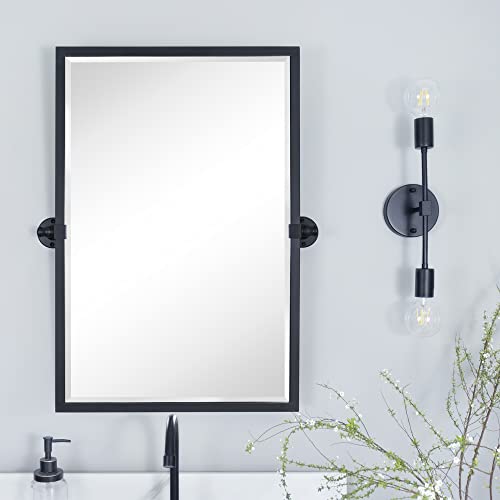 Image of TEHOME 20x30'' Pivot Tilting Bathroom Vanty Mirror Rectangle Black Metal Framed Beveled Wall Mirror