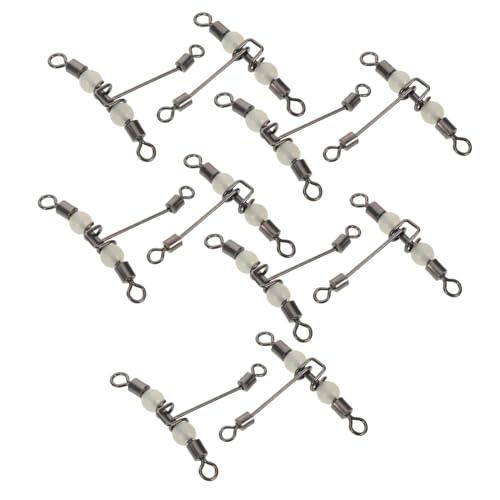 SAFIGLE 10個銅製字型三叉釣りスイベル 蓄光ビーズ付き 夜釣り対応 滑らか