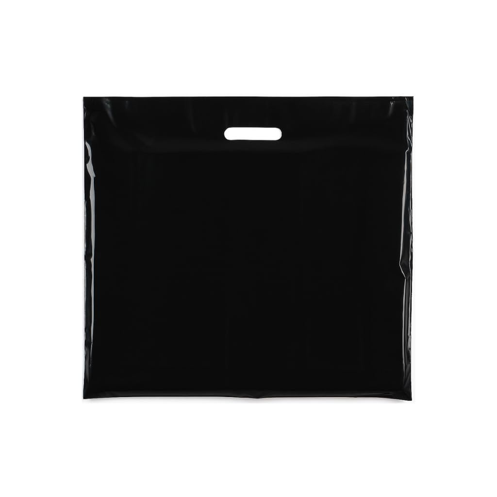 Shoplines Supplies Black Plastic Carrier Bags With Die-Cut Handles –Reusable & Recyclable Ldpe –Durable Retail Shopping Bags For Clothing, Gifts, Takeaways, And Events