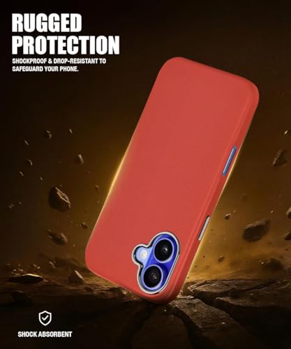 Image of WOW IMAGINE Back Cover for iPhone 16 | Shockproof Tough Leather Texture Hard Mobile Case | Ultra Slim Non-Slip Grip | Inner Velvet Fabric | Metal Camera Ring - Crimson Red