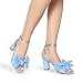 DREAM PAIRS Women's Bow Heeled Sandals, Luxurious Crinkle Satin Upper, Open Toe, Adjustable Ankle Strap, 2.95-Inch Block Heel, Vegan Insole, Wedding Bridal Party, Size 8,Blue,DWUMHS2504