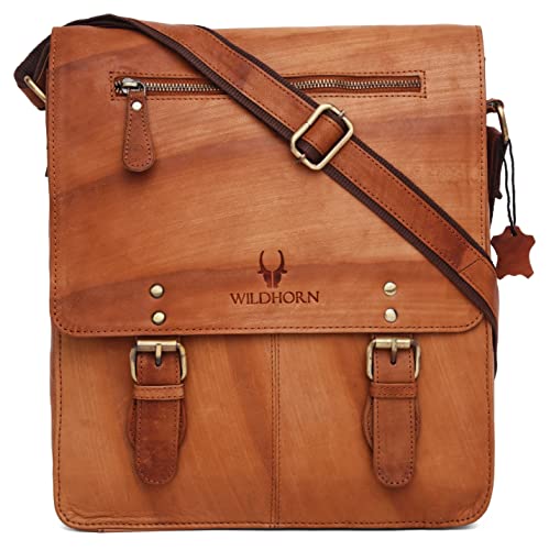 Image of WildHorn Genuine Leather Sling Messenger Bag | Stylish, Functional & Spacious | Buckle Closure | Adjustable Strap | 1-Year Warranty