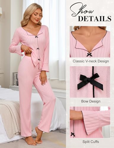 Women's Pajama Sets Soft Cozy Pjs, Slim Fit V Neck Long Sleeve Sleepwear 2 piece Lounge Set Spring Fall Outfits — view 5