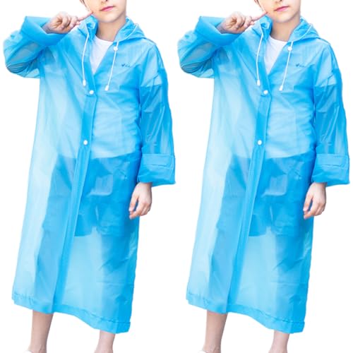 2 Piezas Chubasqueros Ponchos de Lluvia Poncho De Lluvia Para Niños Chubasquero Reutilizable para al Aire Libre Pinismo Ciclismo Cámping (Cielo Azul)