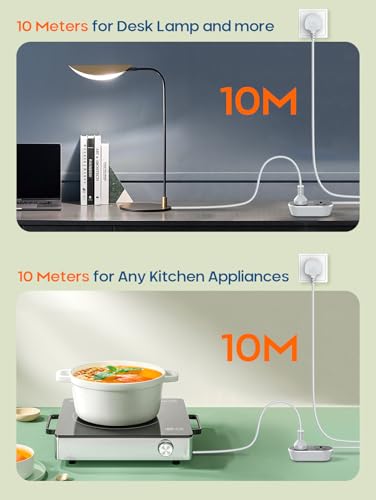 سلك تمديد طاقة ثنائي الاتجاه بطول 10 متر من بيجانت، 2 منفذ عالمي، كيبل تمديد مزدوج 10 متر، 2500 واط 2 قابس سلك كهربائي للمكتب والطاولة والأرضية والمكتب والسيارة (باتجاهين بطول 10 متر)