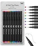 Mr. Pen - Lot de 8 feutres, couleurs assorties, 0,7 mm, pointe fine, pour journal, prise de notes, séchage rapide, écriture