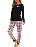 mango pants size 【Pijama de 2 piezas】El pijama de mujer Leversic presenta un elegante cuello redondo, blusas de pijama de color sólido con lindos estampados, pantalones de dormir a cuadros largos, cinturilla con cordón ajustable y bolsillos laterales grandes.