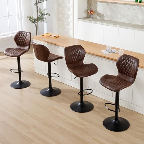 HOMYKA Bar Stools Set of 4, Modern Swivel Counter Height Barstools for Kitchen Island Chairs, Adjustable Fabric Bar Stools with Back for Kitchen Counter Bar, Brown - view 1