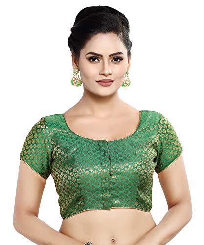Madhu Fashion Women's Short Sleeves Banaras Brocade Readymade Saree Blouse