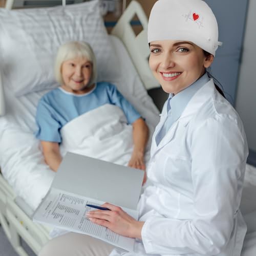 Image of 8 Pcs Satin Lined Scrub Caps, Nurse Hats with Buttons Sweatband, Adjustable Ponytail Surgical Caps for Women
