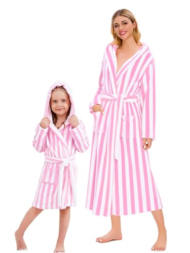 Image of Umeyda Girls & Women Fleece Hooded Robes, Soft Fuzzy Bathrobe Warm Plush Fluffy Bath Robe for Kids Womens