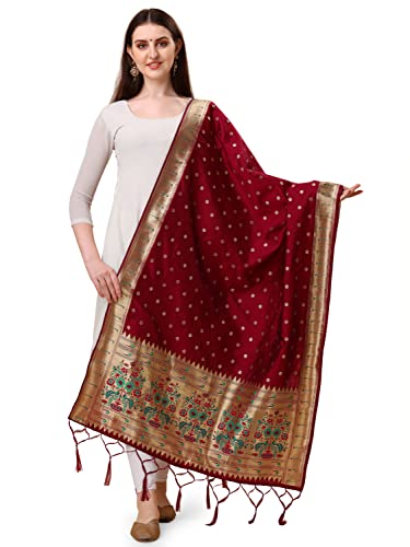 Image of DEVANGI Women's Woven Banarasi Silk Dupatta /Chunni For Women, Floral Print 1 Meter Wide and 2.3 Meter Length Printed Designer Dupatta /Chunni For Girls