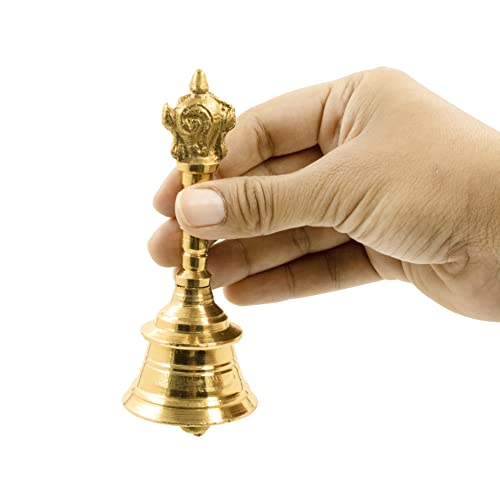 Image of Spillbox Traditional Brass Pooja Bell /Ghanti for Pooja /Worship for Temple Home - 4 inch inch ShankChakra