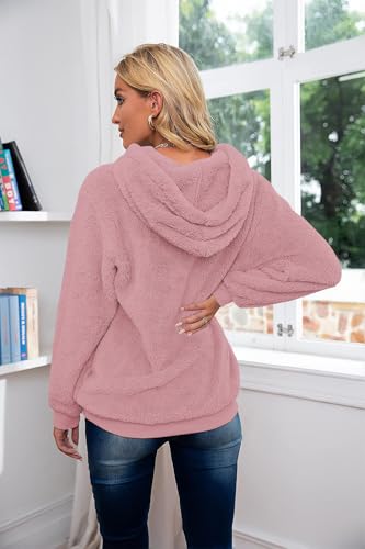 Hoodie Damen Oversize Fleecejacke Teddy Pullover Teddyjacke Pulli Teddy Fleece Sweatshirt Kapuzenpullover Kapuzenpulli Warm Langarm Lose Winter Tops Oberteile Casual mit Tasche (Rosa, 3XL)