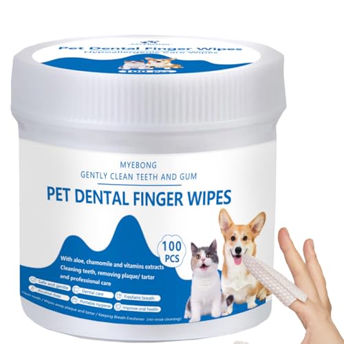 Dog Teeth Cleaning Finger Wipes, 100pcs Pet Dental Care Finger Wipes for Dogs and Cats Removing Plaque and Tartar Buildup, Freshens Breath -- Safe Ingredients Disposable No-Rinse Pet Finger Toothbrush