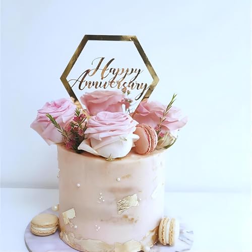 Happy Anniversary Cake Topper Gold Acrylic Happy Anniversary Cake Toppers for Happy Anniversarys Party Wedding Anniversarys Supplies Party Cake Decor