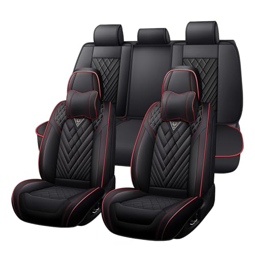 Image of Car Seat Covers Full Set for Kia Telluride 2020-2026, Anti-Slip Full Coverage Car Seat Covers, Waterproof Nappa Leather Car Seat Cover Sets(5 Seats with Headrests /Black Red)