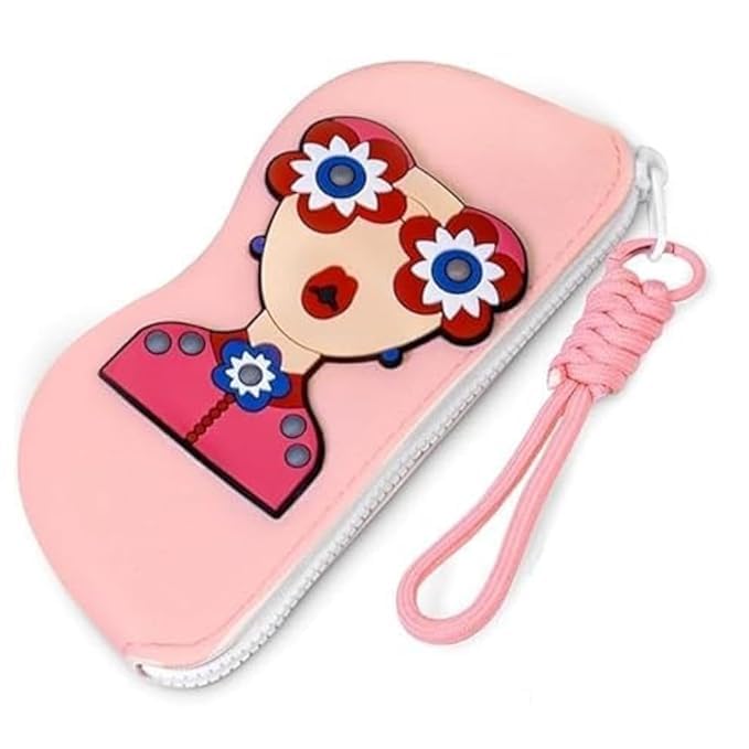 Cartoon Girl Sunglasses Case Zipper Pouch, Navy Blue and Pink-image-48
