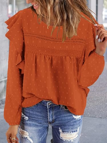 BETTE BOUTIK Womens Boho Fall Long Sleeve Shirts Crewneck Dressy Casual Blouses Trendy Flowy Tops