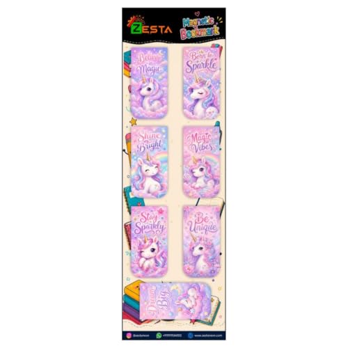 Image of Zesta Magnetic Bookmark | Aesthetic Book Mark for Reading | Cute Anime Bookmarks for Kids, Students | Book Accessories for Novels, Gifts for Readers (Unicorn New, Medium (9X2.5 Cms))