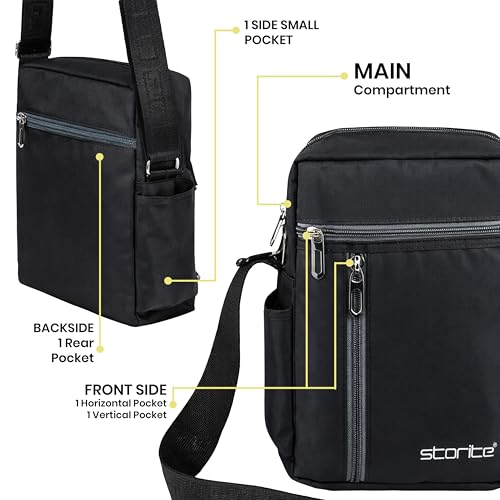 Image of Storite 10 Inch Stylish Padded Mini Sling Crossbody Bag for Men and Women, Small Passport Travel Sling Bag With Water Bottle Pocket