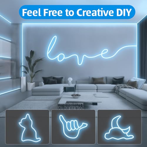 Image of Gesto 16.4 Feet Neon LED Strip Light with 12V Adapter | Cuttable Flexible Waterproof Rope Light for Wall Decor, Indoor & Outdoor Decoration,Custom Names,Signage & Diwali Decorative Lighting- Ice Blue