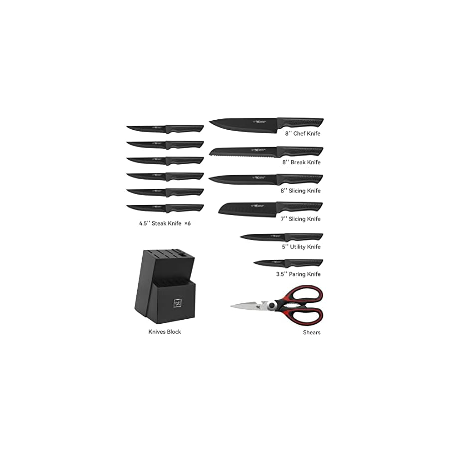 knife-set-Dishwasher-Safe-Kitchen-Knife-Set-with-Block-15-Pcs-Black-knife-sets-for-kitchen-with-block-Self-Sharpening-6-Steak-Knives-Anti-slip-handle-Black Knife Set, 15 Pcs Kitchen Knife Set with Block Self Sharpening, Dishwasher Safe, 6 Steak Knives, Anti-slip handle, Black