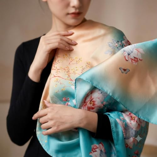 Image of Women's Floral Printed Silk Scarf | Premium Soft Lightweight Stole & Shawl | Fashion Neck Wrap for Wedding, Evening, Travel & Daily Wear | 180 x 90 cm