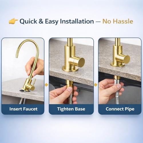 Image of AMPEREUS RO Faucet for Water Purifier, Premium Golden RO Tap Extender with Smooth Flow Control, Durable Water Tap for Kitchen Use, Leakproof Design & Easy Installation