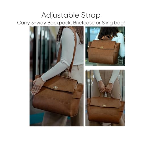ARIA Women tote bag | 15.6" Laptop Messenger Bag | Laptop Bag | Office Bag | College Bag | Vegan Leather (TAN)3