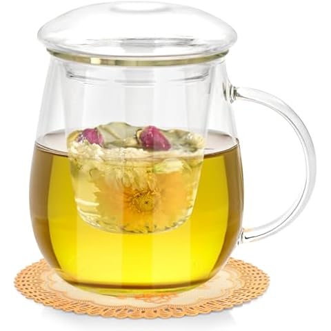 QHYK 500 ml Borosilicate Glass Tea Cup Cover
