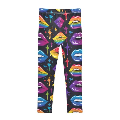 Rainbow Girls' Leggings Toddler Doodles Colored Lips Kids Yoga Pants Dance Active Tights 4T2