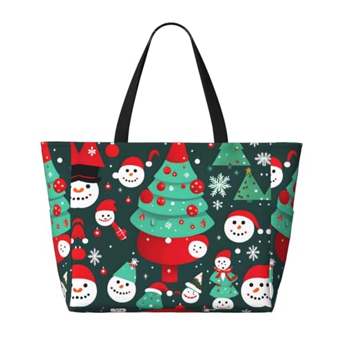 Christmas Tree And Snowman Large Capacity Foldable Tote Bag Women Beach Tote Bag Handbag Gym Bag Travel Shopping Bag2
