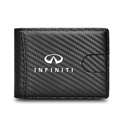 for - INFINITI Logo RFID Blocking Black Slim Real Leather Carbon Fiber Patterns Bi-fold Wallet for Men Women2