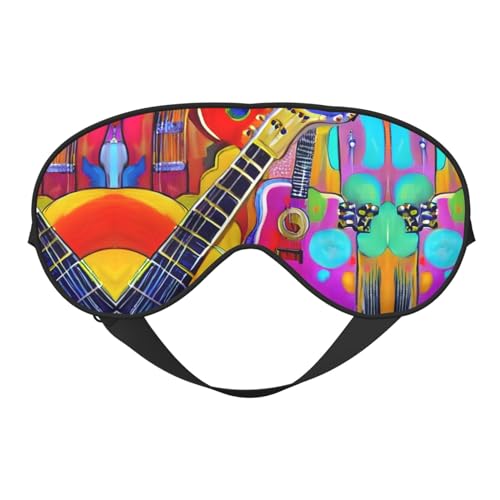 カラーアコースティックとギタープリントソフトブラックアウトアイマスク、トラベルアイマスク、サイドスリーパーアイカバー、スリープアイマスク 男女兼用