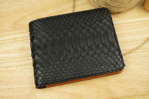 Black Python Leather Wallet for Men, Full Grain Python Leather Wallet, Bifold Stylish Wallet, Men's Billfold Wallet2