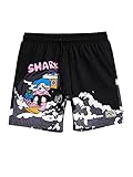 WDIRARA Men's Cartoon Letter Print Swim Trunks Slant Pocket Drawstring Waist Track Shorts Black L