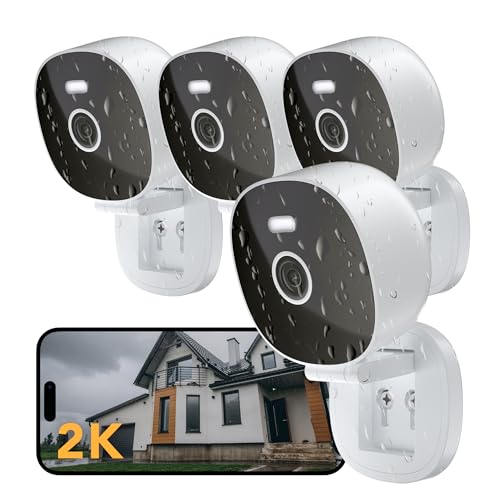 2K Security Camera, Outdoor/Indoor for Home, Pet, Baby, Nanny, IP65 Wterproof Color Night Vision, White Light & Siren, Recording, Motion Detection, Compatible with Alexa, White-4P 4 Pack Whi