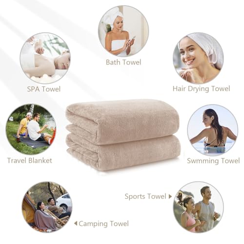 Orighty Microfiber Bath Towels Pack of 2(27'' x 54'') - Soft Feel, Highly Absorbent, Quick Drying for Body, Sport, Yoga, SPA, Fitness - Brown