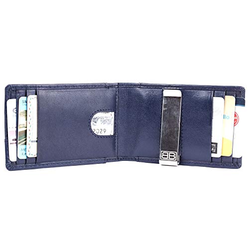 Image of Brooklyn Bridge Genuine Leather Money Clip Wallet for Men Chess VT Blue - Premium Slim RFID Protected Wallet with Cash Clip & Multiple Card Slots, Stylish Front Pocket Design, Gift for Men