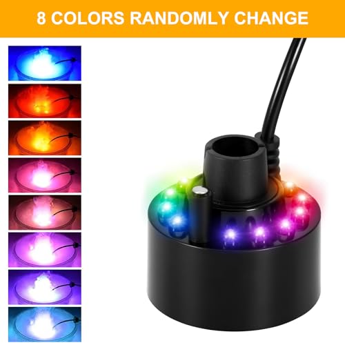 Ultraschall Vernebler, Mini Nebelmaschine mit 12 LED-Licht Nebler Fogger Leiser Zerstäuber 24V Nebelhersteller für Teich, Aquarium,Halloween Pumpkin und Hexentopf mit Spritzwassergeschütztem Zubehör